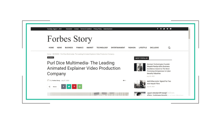 Forbes Story article published for a video production company