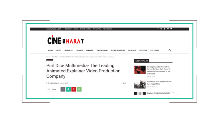 Cine Bharat article published for a video production company